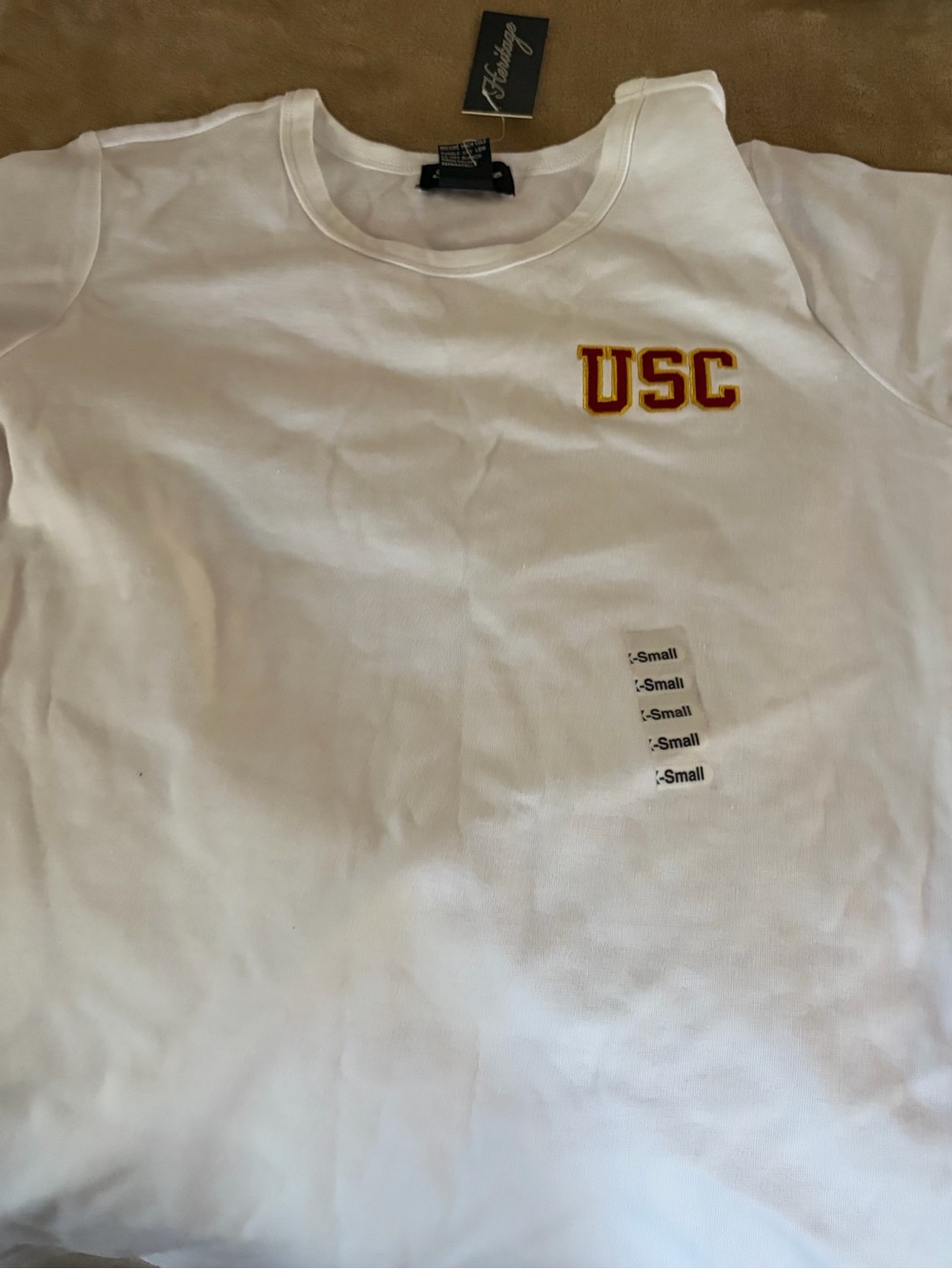 Heritage White Short Sleeve Fitted Tee with Red and Gold USC Patch